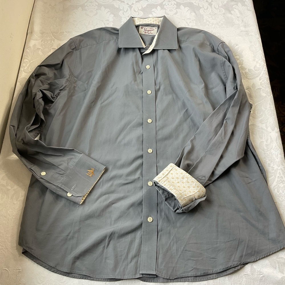 Original Penquin By Musingwear Men Dress Shirt Steel Grey Size XXL Contrast Cuff